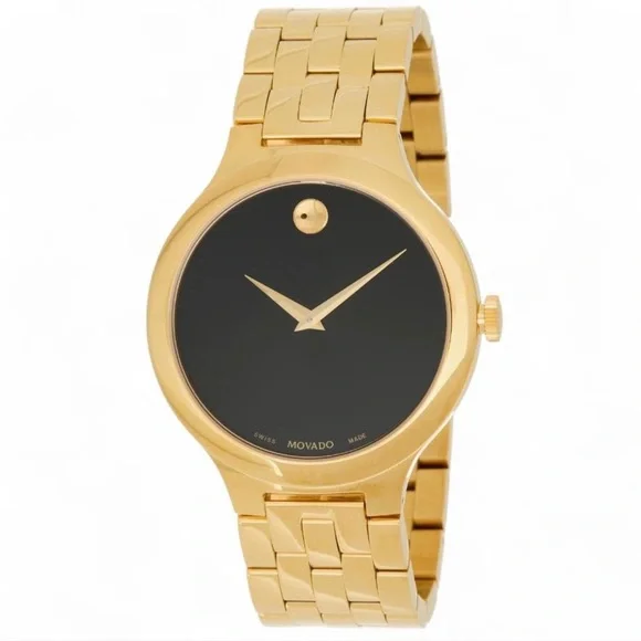 NWT/NIB Men’s 44mm Movado Gold Veturi Museum Dot Stainless Steel Bracelet Watch - Picture 3 of 4